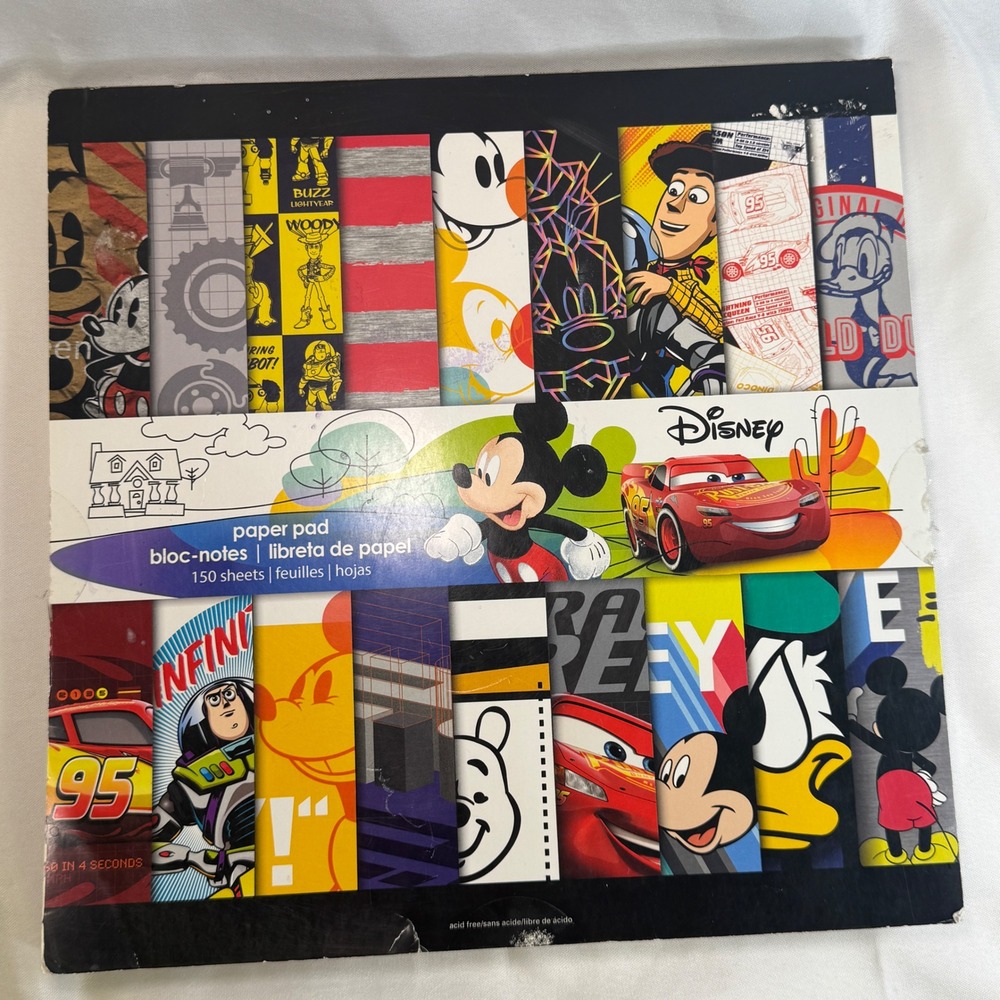 Disney Pixar 150 Sheet Paper Pad SandyLion Mickey Toy Story Cars 12x12 Acid Free